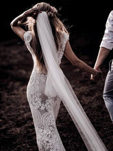 Cap Sleeve Sheath Boho Wedding Dresses Vintage Lace Rustic Wedding Dress
